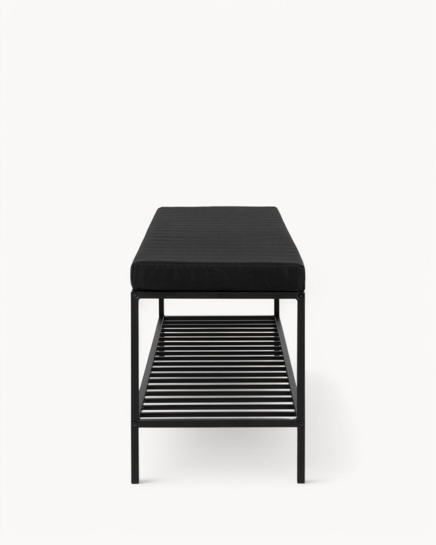 Vita Bench – Black Metal Frame with Cushion and Storage Shelf