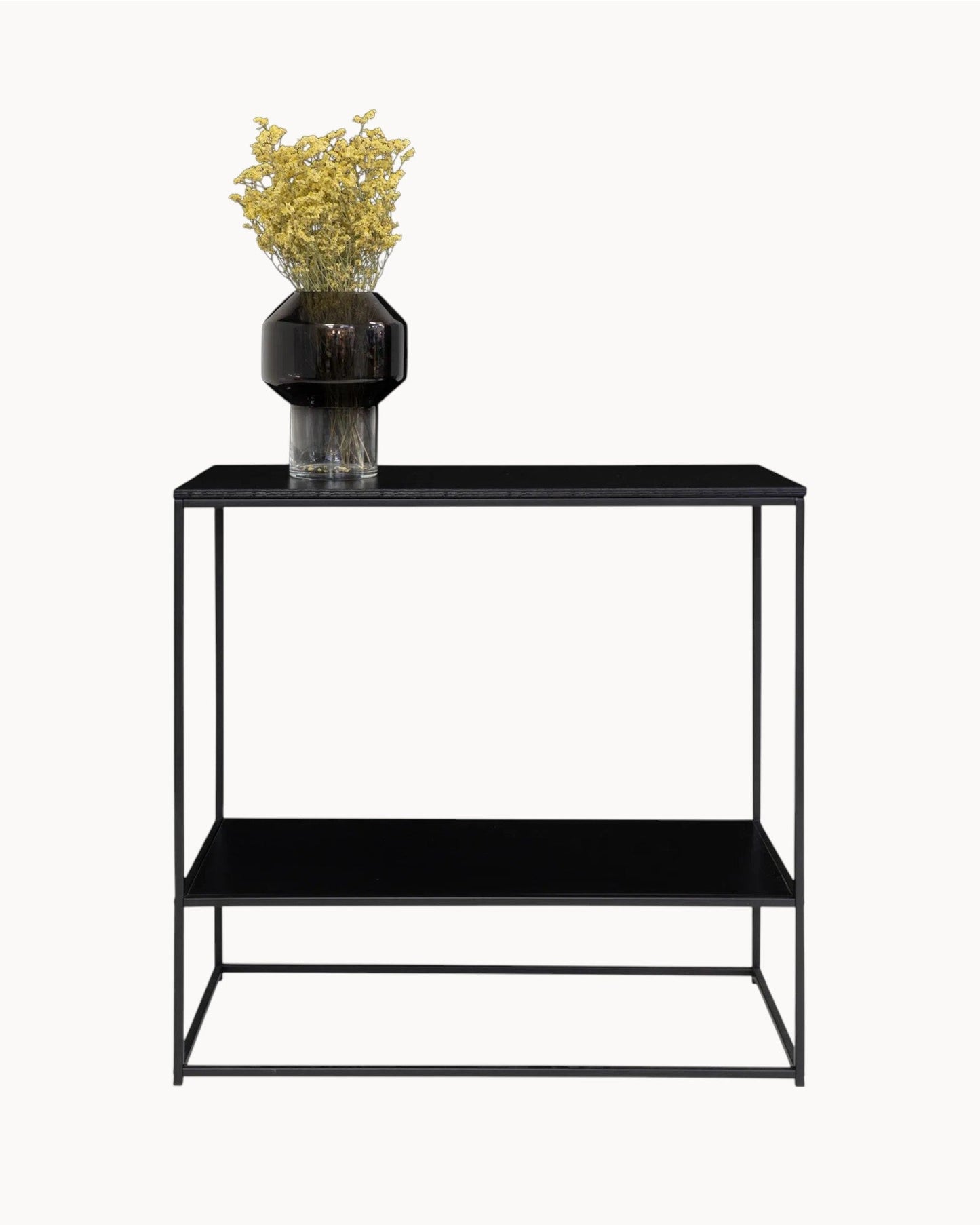 Black Console Table with Metal Frame – 80x36x80 cm – Features 2 Shelves