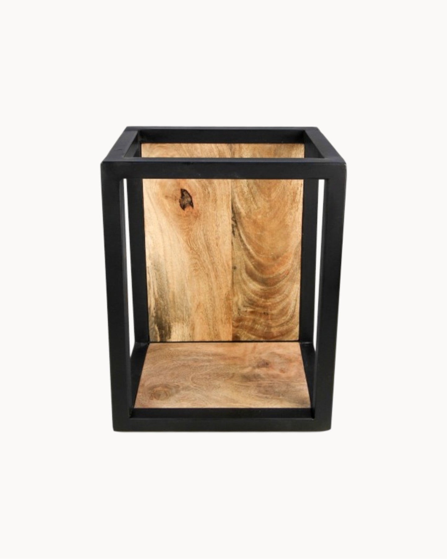 Natural and Black Mango Wood/Metal Wall Shelf – 25x18x35 cm