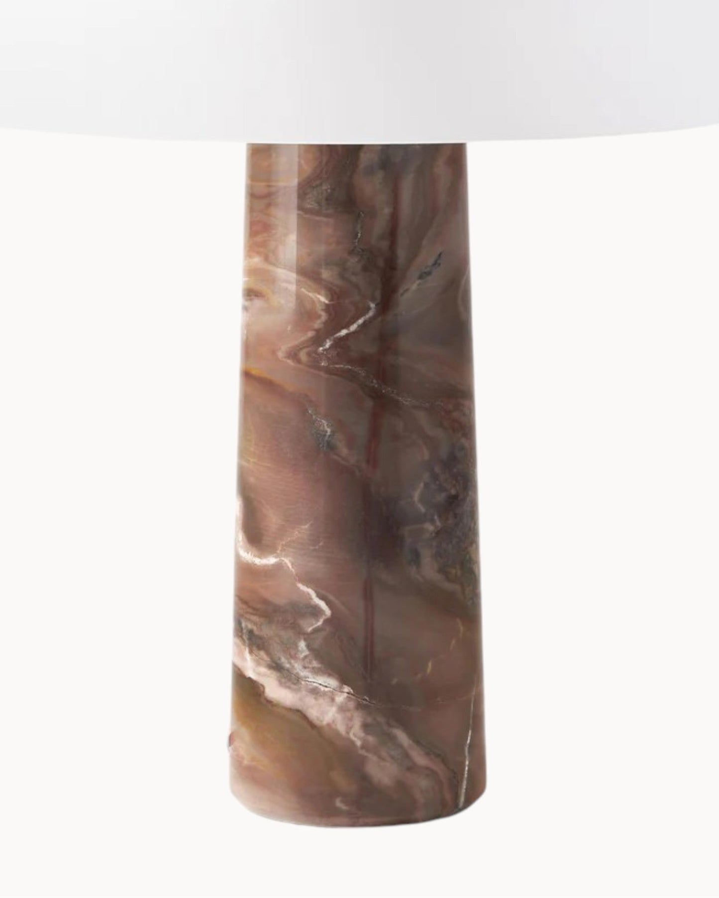 Carla Table Lamp – White Glass with Brown Marble Base – 32cm Diameter