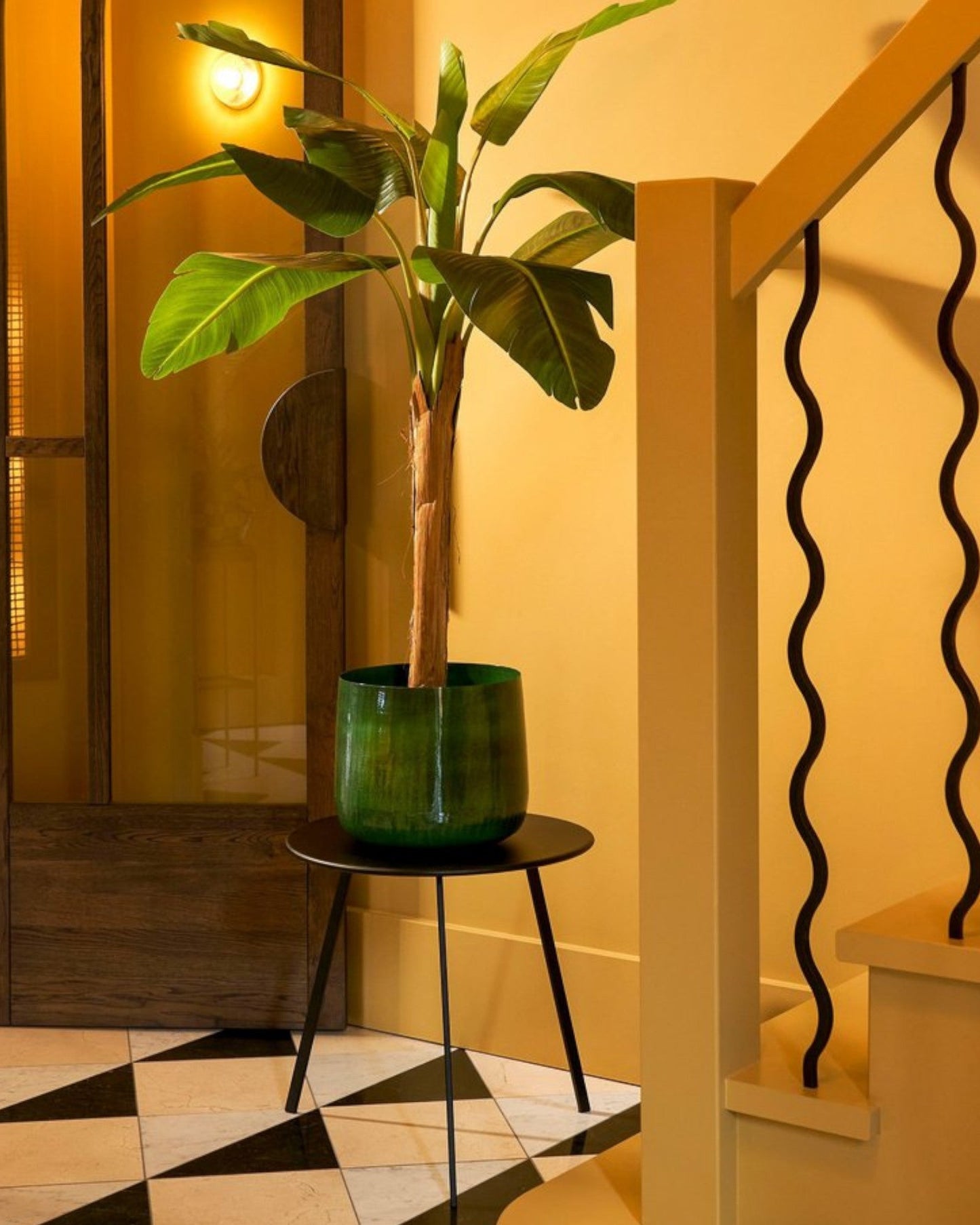Mica Decorations – Dark Green Metal Flower Pot – 27 cm Height x 32 cm Diameter – Industrial Design