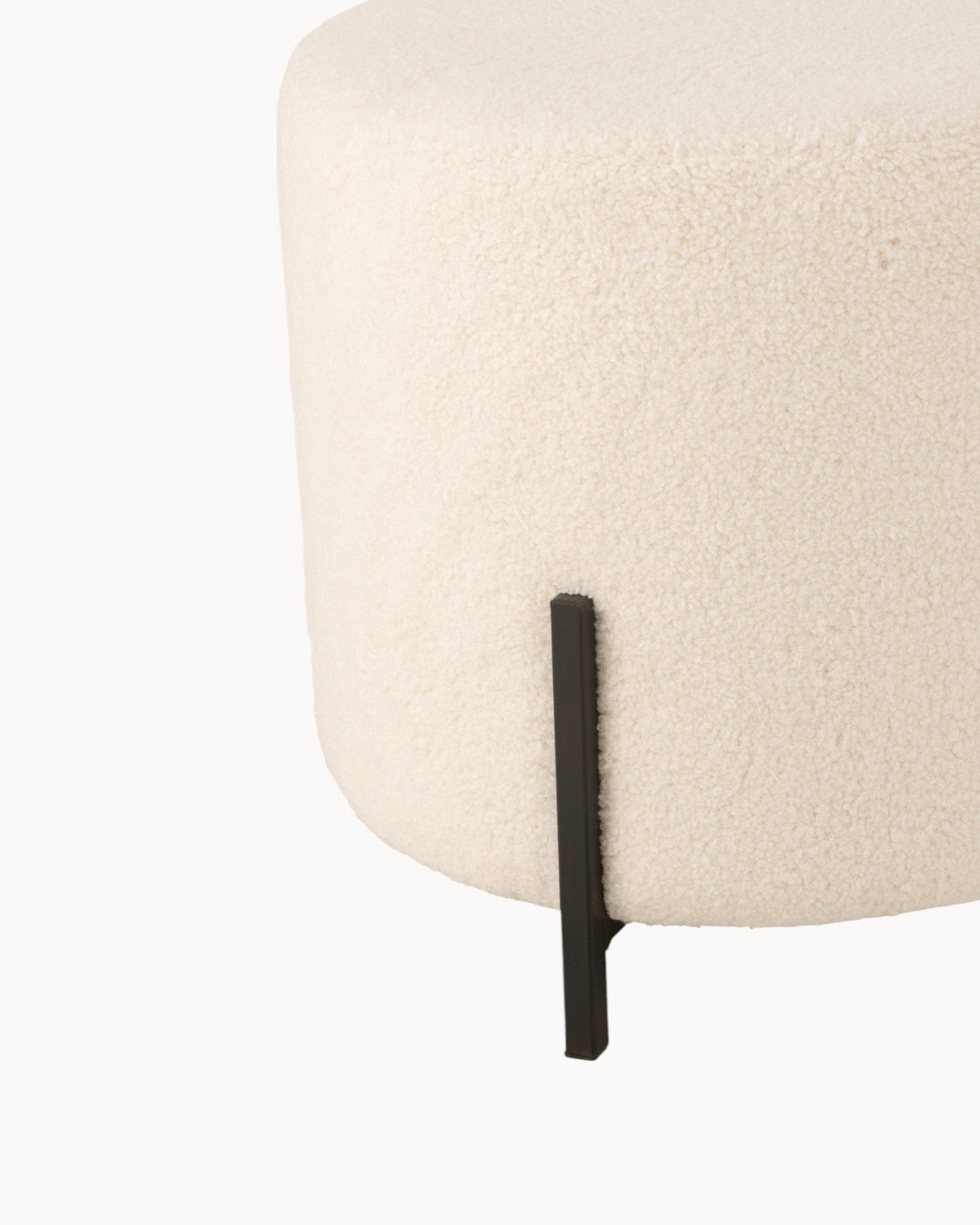 J-Line White Fabric Pouf with Sheepskin Appearance – 41 cm Height
