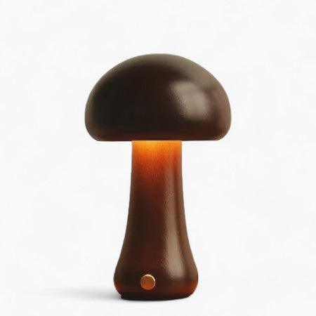 Rechargeable Wireless Mushglow Mushroom Table Lamp - Wood & Foam with Brightness Control and USB Charging