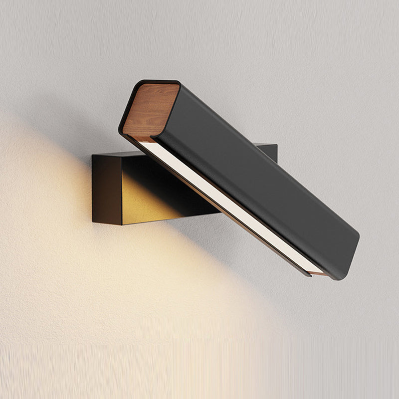 Arisha Contemporary Rotatable LED Wall Light - Rectangular Metal/Wood Design for Living Room