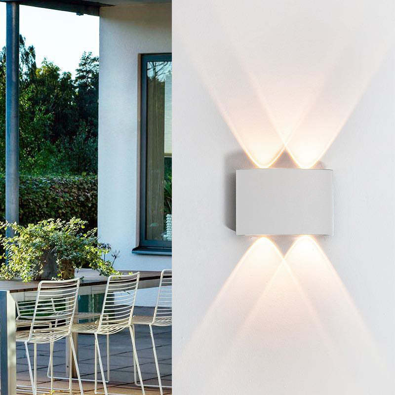 Ray Contemporary Rectangle LED Outdoor Wall Light - White Metal for Patios