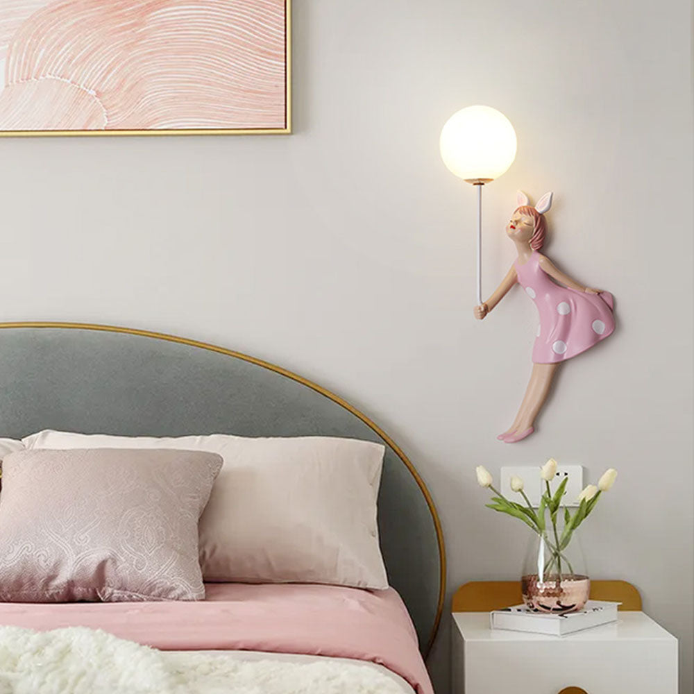 Aria Contemporary Pink Acrylic Balloon/Girl Shape Wall Lamp for Living Room