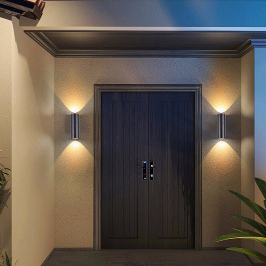 Ray Contemporary Double-Head LED Wall Light - Black Outdoor Metal & Glass