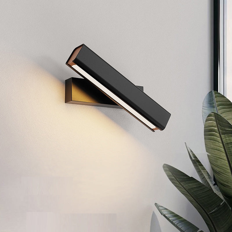 Arisha Contemporary Rotatable LED Wall Light - Rectangular Metal/Wood Design for Living Room