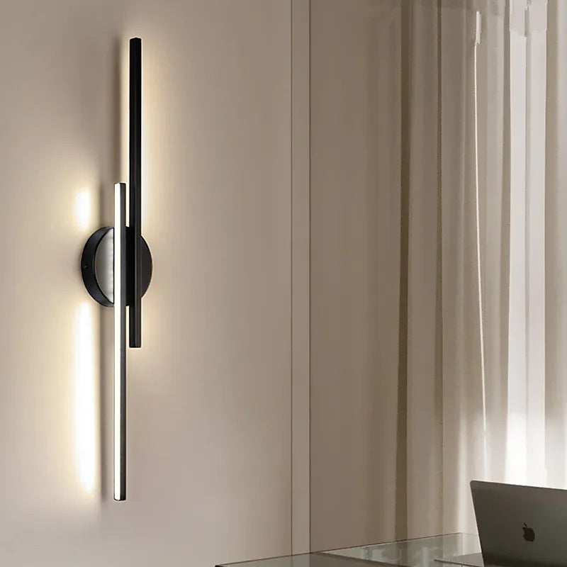Arisha Contemporary Twin Linear LED Wall Light - Black and White Metal for Bedroom