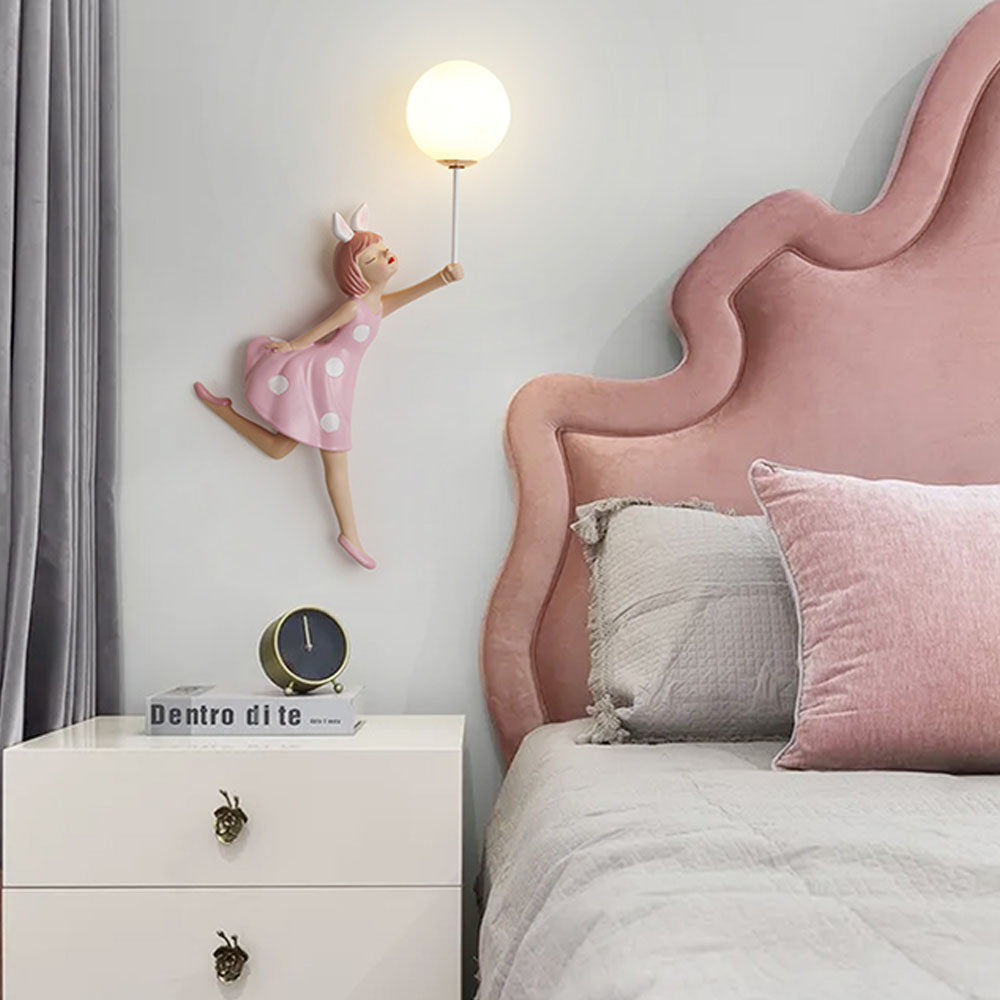 Aria Contemporary Pink Acrylic Balloon/Girl Shape Wall Lamp for Living Room