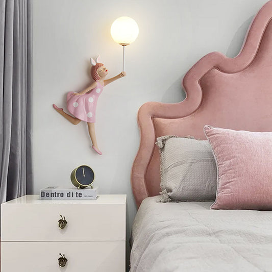 Aria Contemporary Pink Acrylic Balloon/Girl Shape Wall Lamp for Living Room