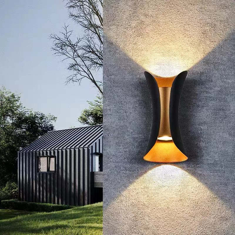 Ray Design Curved LED Outdoor Wall Light - Gold, Black, White Metal for Garden and Hall
