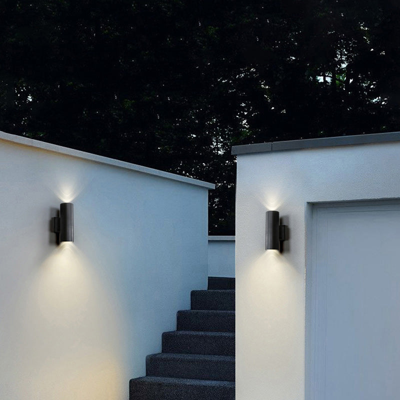 Ray Contemporary Double-Head LED Wall Light - Black Outdoor Metal & Glass