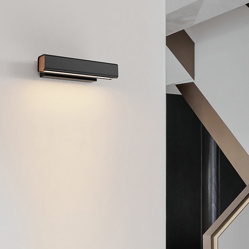 Arisha Contemporary Rotatable LED Wall Light - Rectangular Metal/Wood Design for Living Room