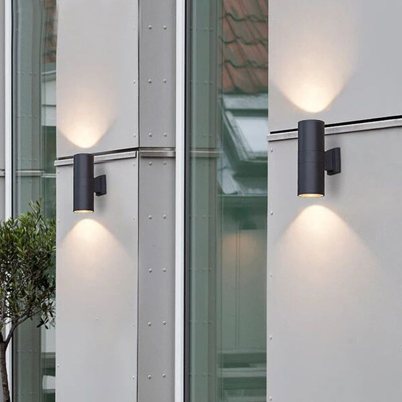 Ray Contemporary Double-Head LED Wall Light - Black Outdoor Metal & Glass