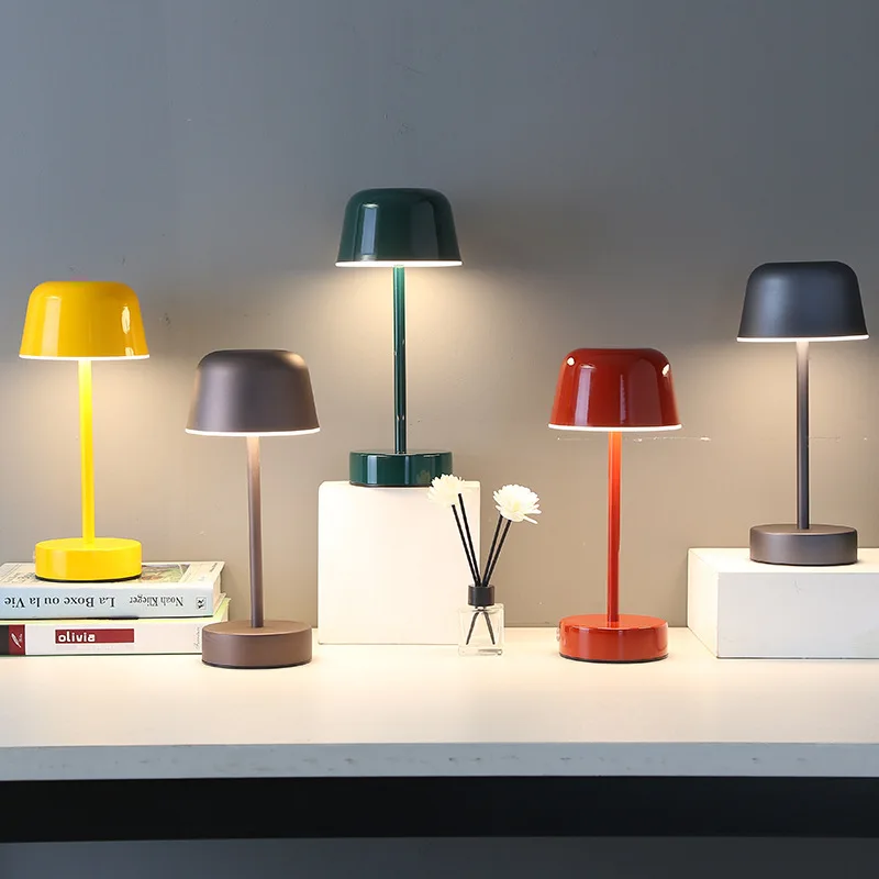 Rechargeable Wireless Portable Iron Table Lamp with Dimmable Lighting