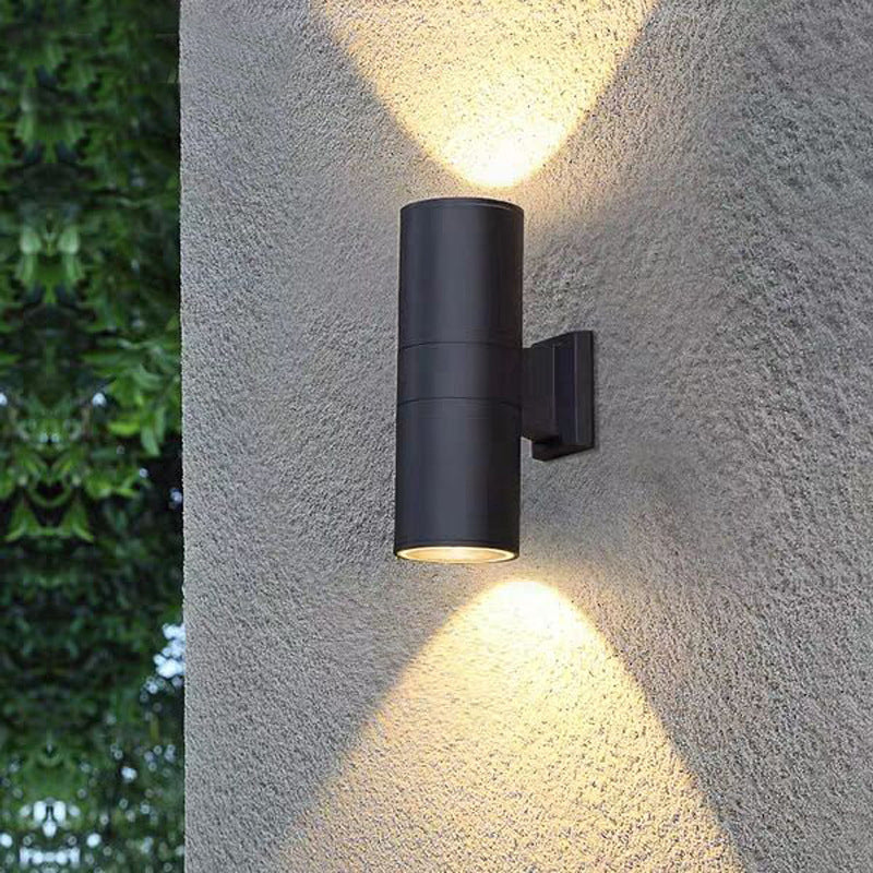 Ray Contemporary Double-Head LED Wall Light - Black Outdoor Metal & Glass