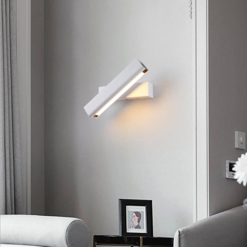 Arisha Contemporary Rotatable LED Wall Light - Rectangular Metal/Wood Design for Living Room