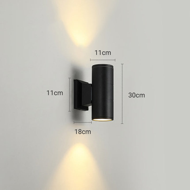 Ray Contemporary Double-Head LED Wall Light - Black Outdoor Metal & Glass