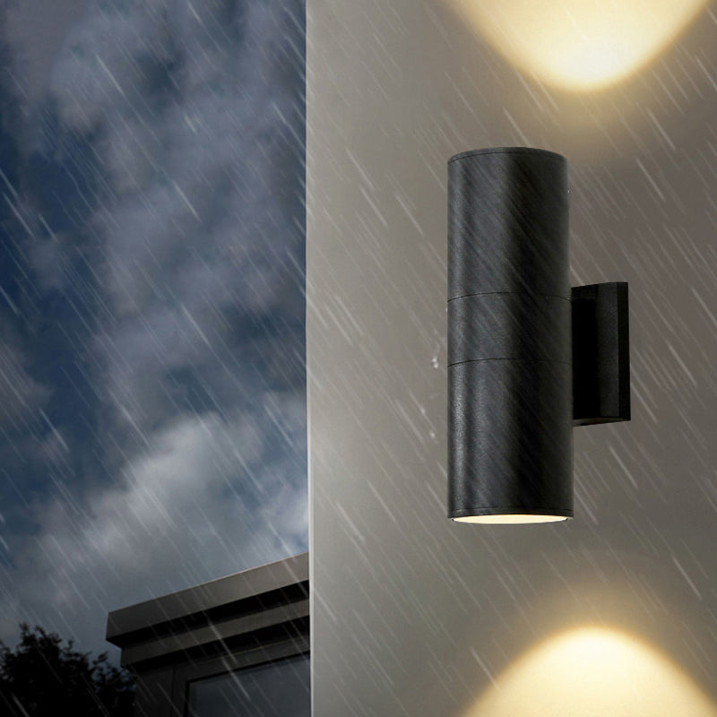 Ray Contemporary Double-Head LED Wall Light - Black Outdoor Metal & Glass