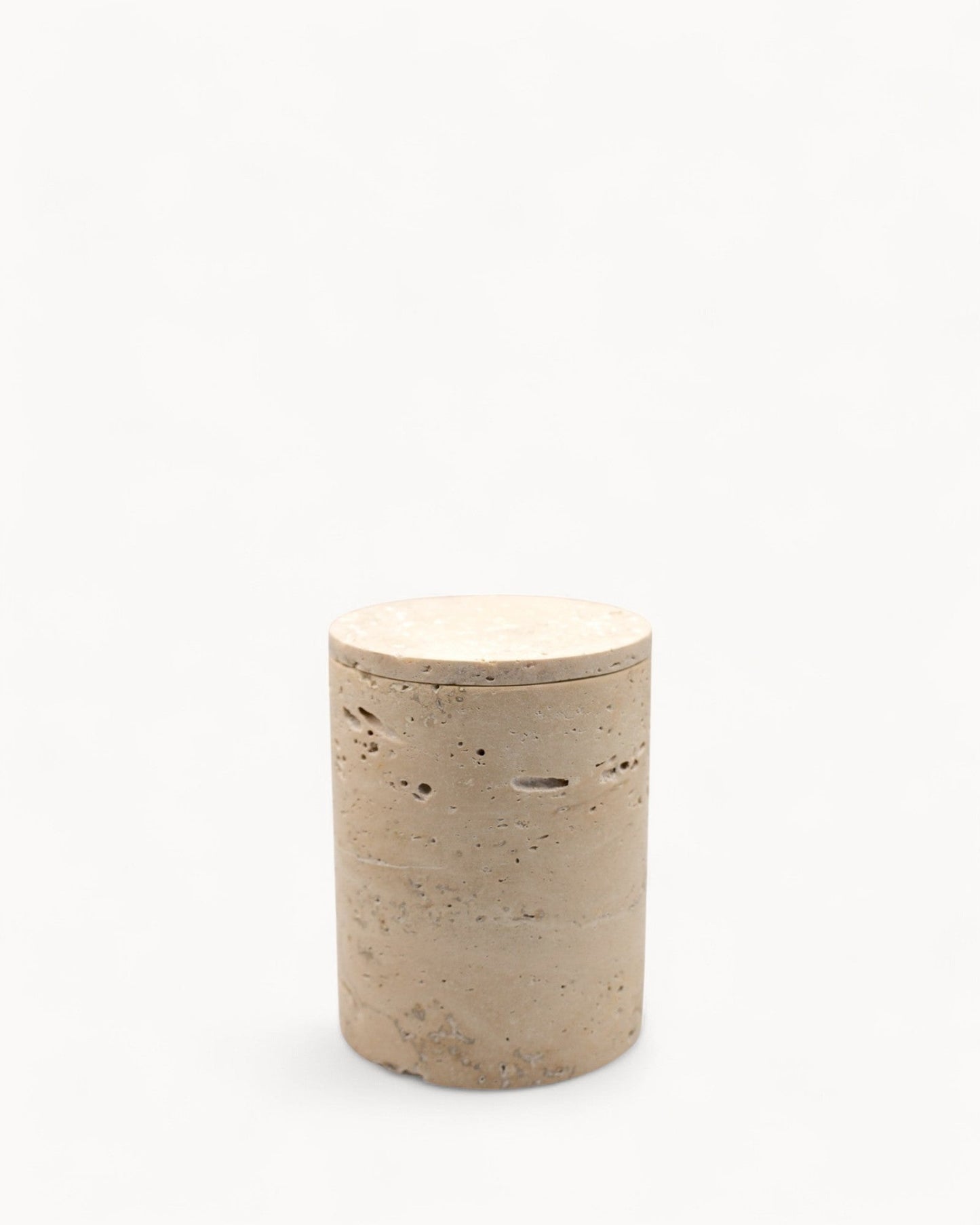 Natural Beige Travertine Marble Jar – Elegant Candle and Storage Glass