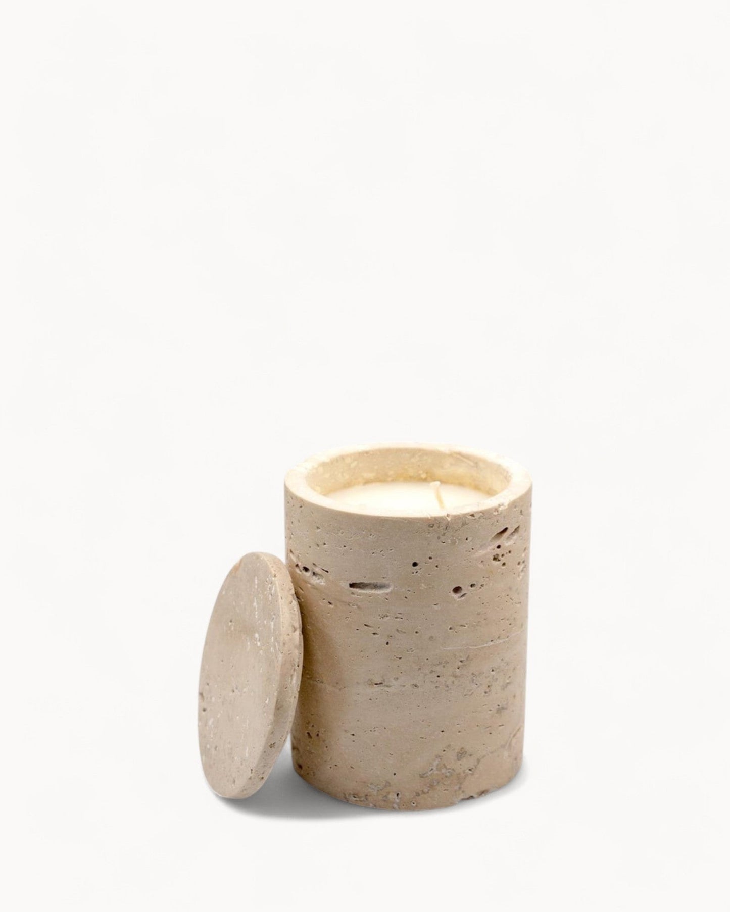 Natural Beige Travertine Marble Jar – Elegant Candle and Storage Glass