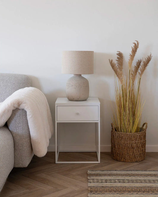 Light Brown Stone-Look Ceramic Table Lamp with E27 Socket