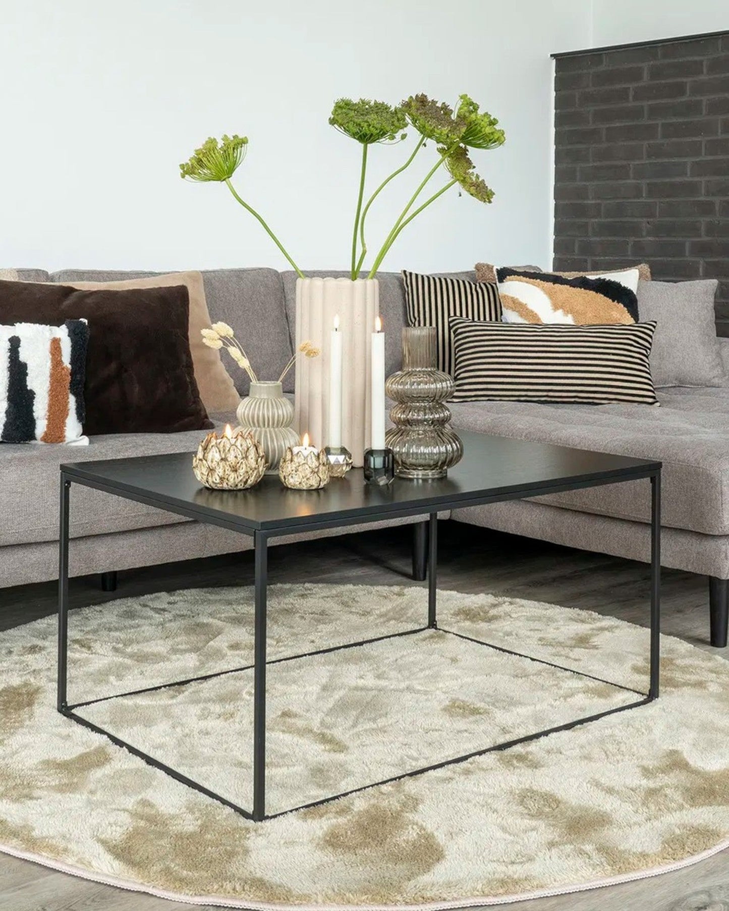Vita Black Coffee Table with Metal Frame – 60x90x45 cm
