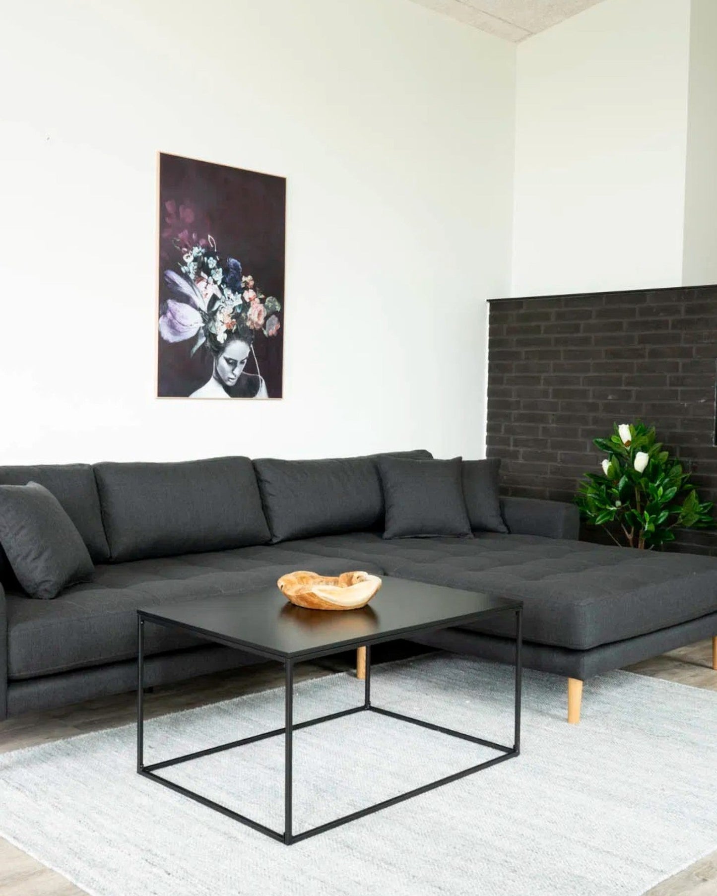 Vita Black Coffee Table with Metal Frame – 60x90x45 cm