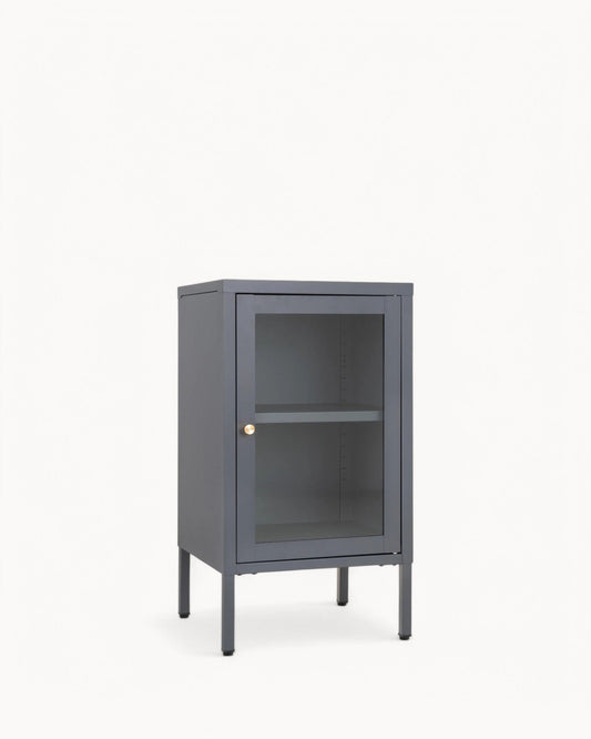 Dalby Gray Metal Cabinet with Glass Door – Modern Design – 38x35x70 cm
