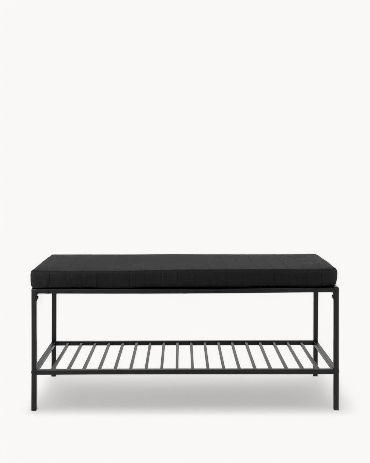 Vita Bench – Black Metal Frame with Cushion and Storage Shelf