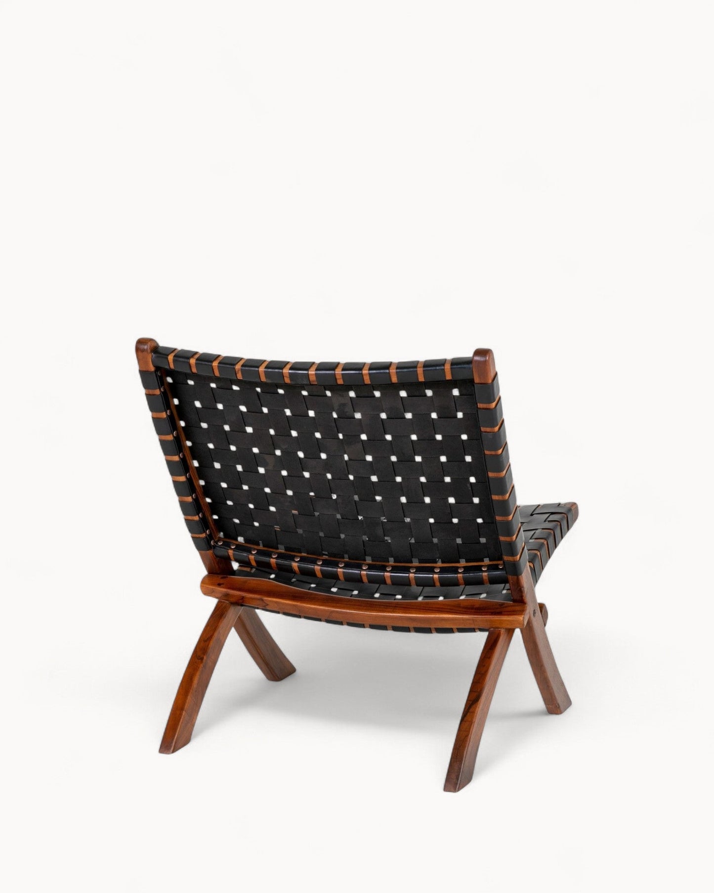 Modern Folding Chair – Black Leather Upholstery with Teak Wood Legs