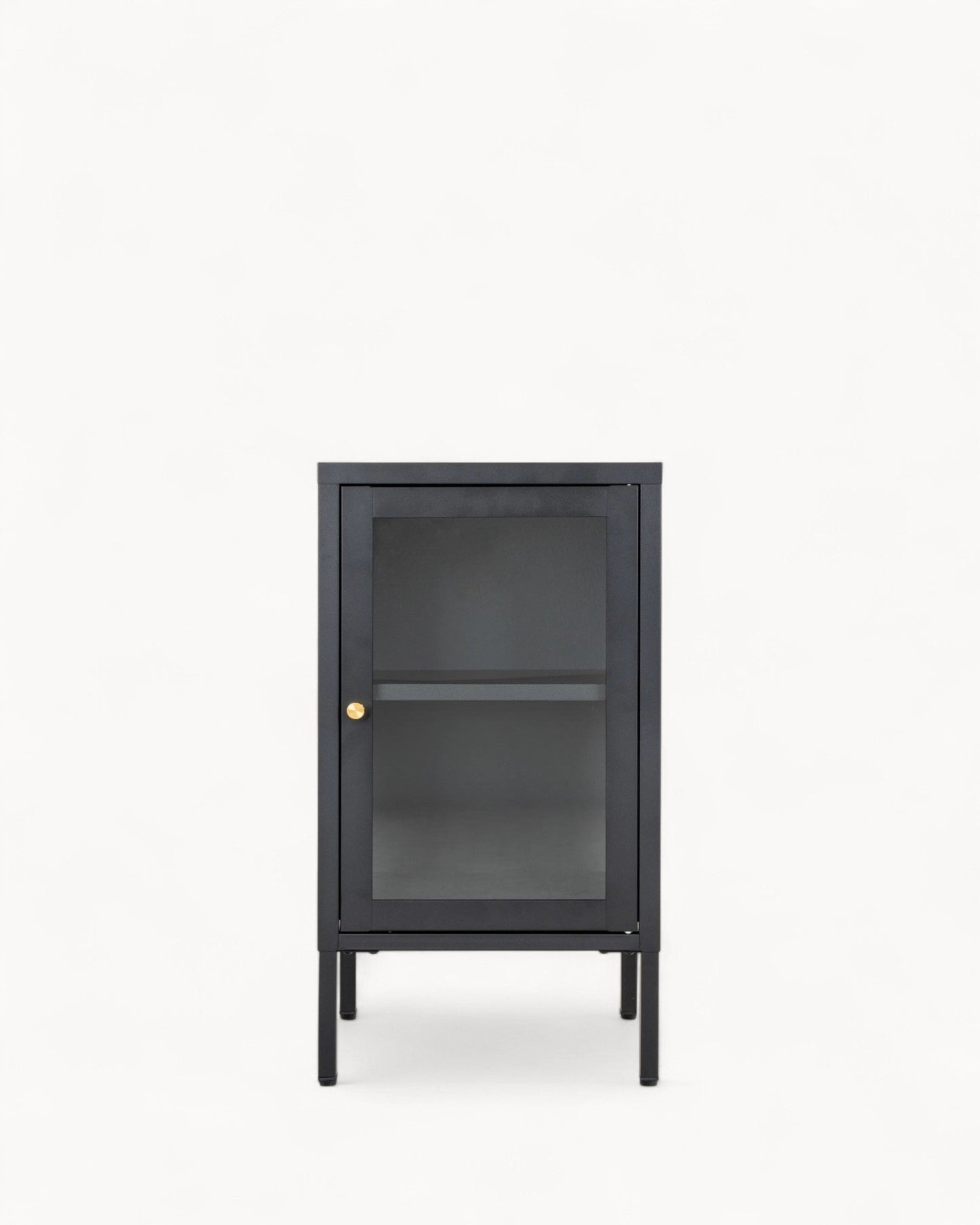 Modern Black Metal Cabinet with Glass Door – 38x35x70 cm