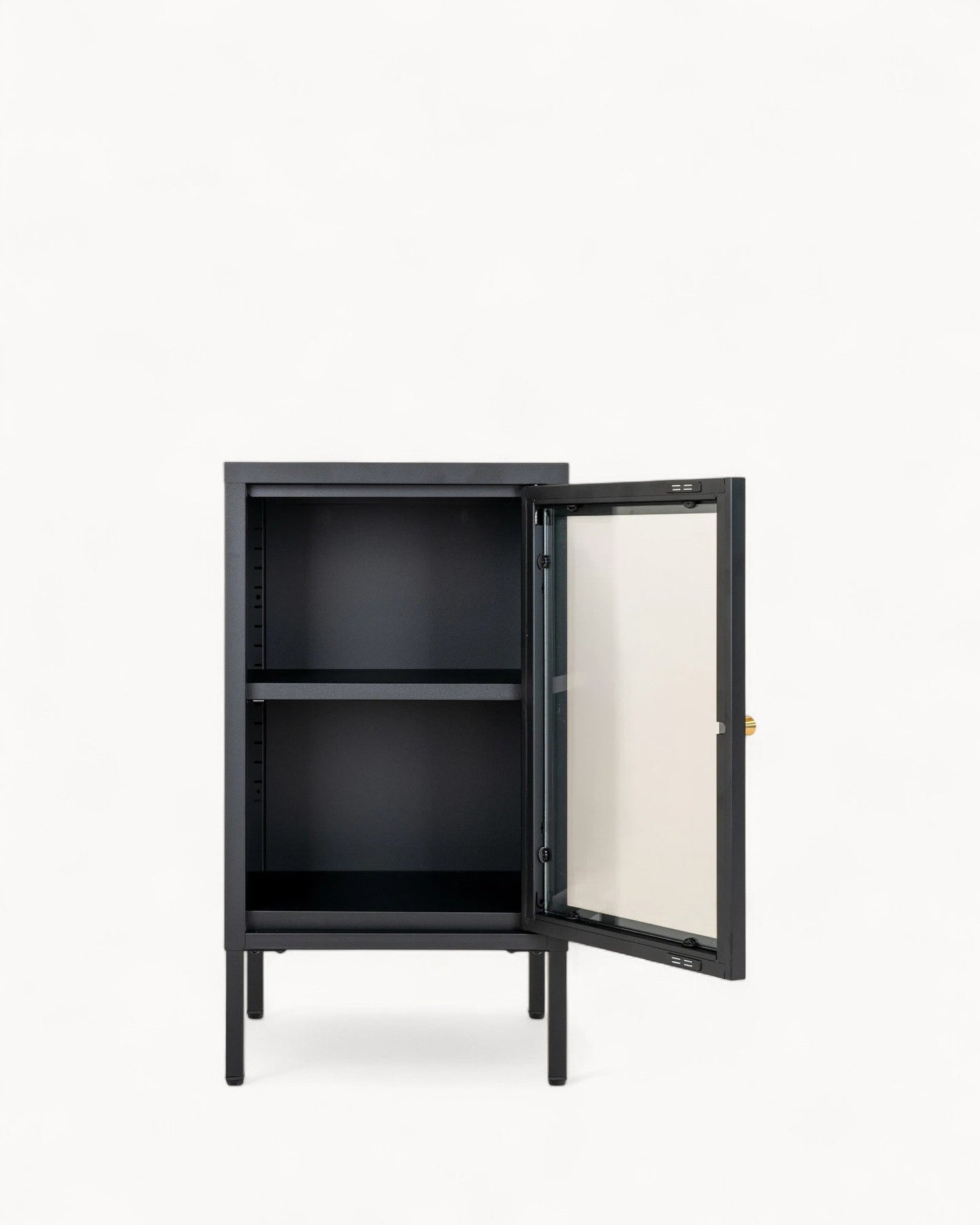 Modern Black Metal Cabinet with Glass Door – 38x35x70 cm