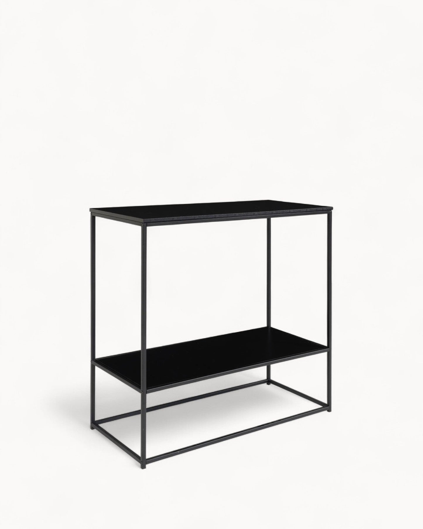 Black Console Table with Metal Frame – 80x36x80 cm – Features 2 Shelves