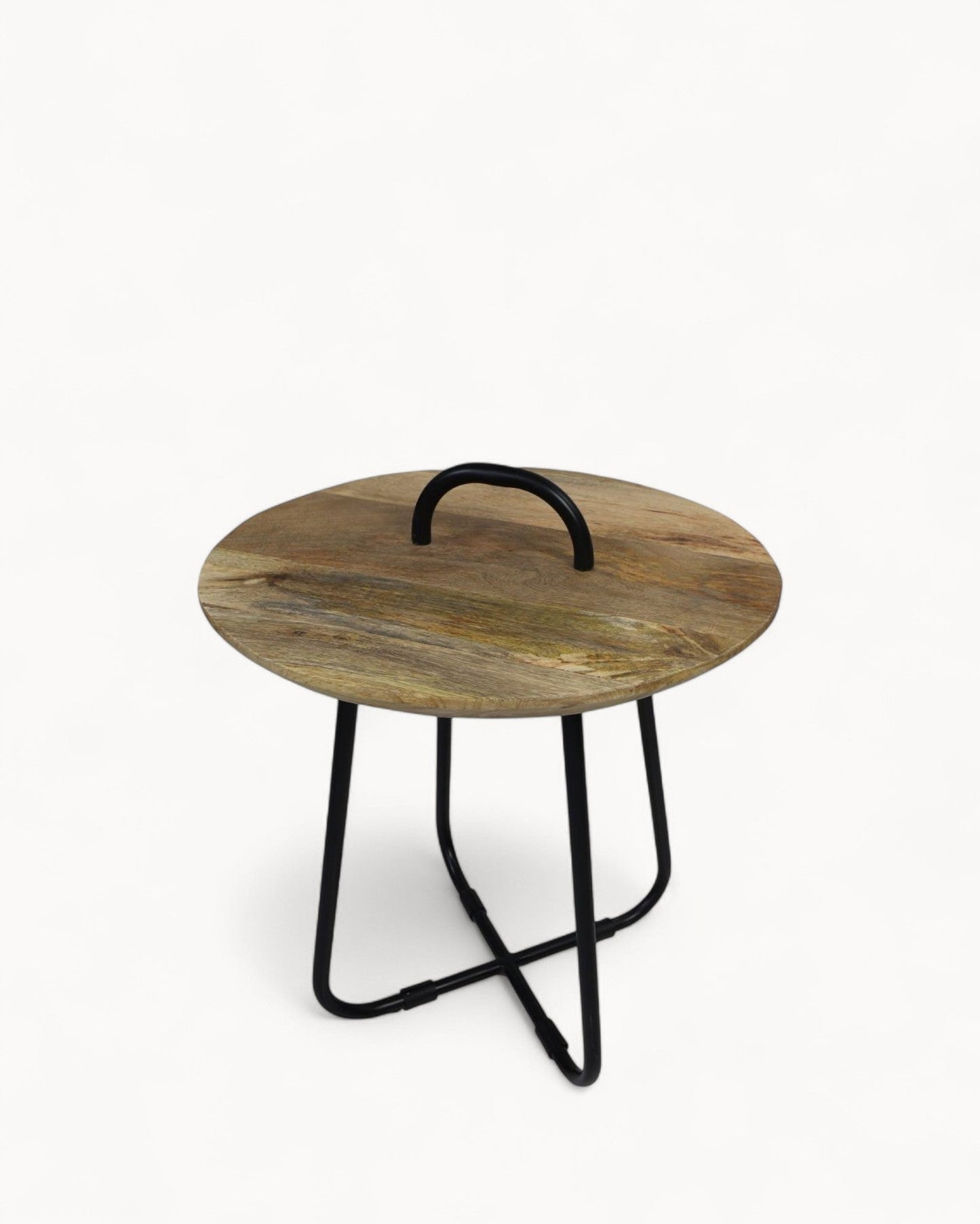 HSM Collection – Round Mango Wood & Metal Side Table – 45x55 cm