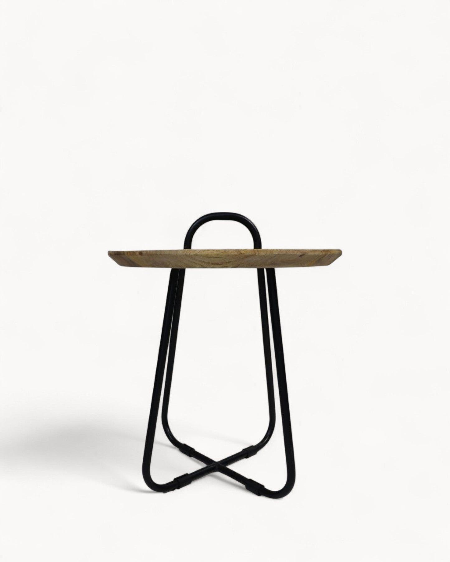 HSM Collection – Round Mango Wood & Metal Side Table – 45x55 cm