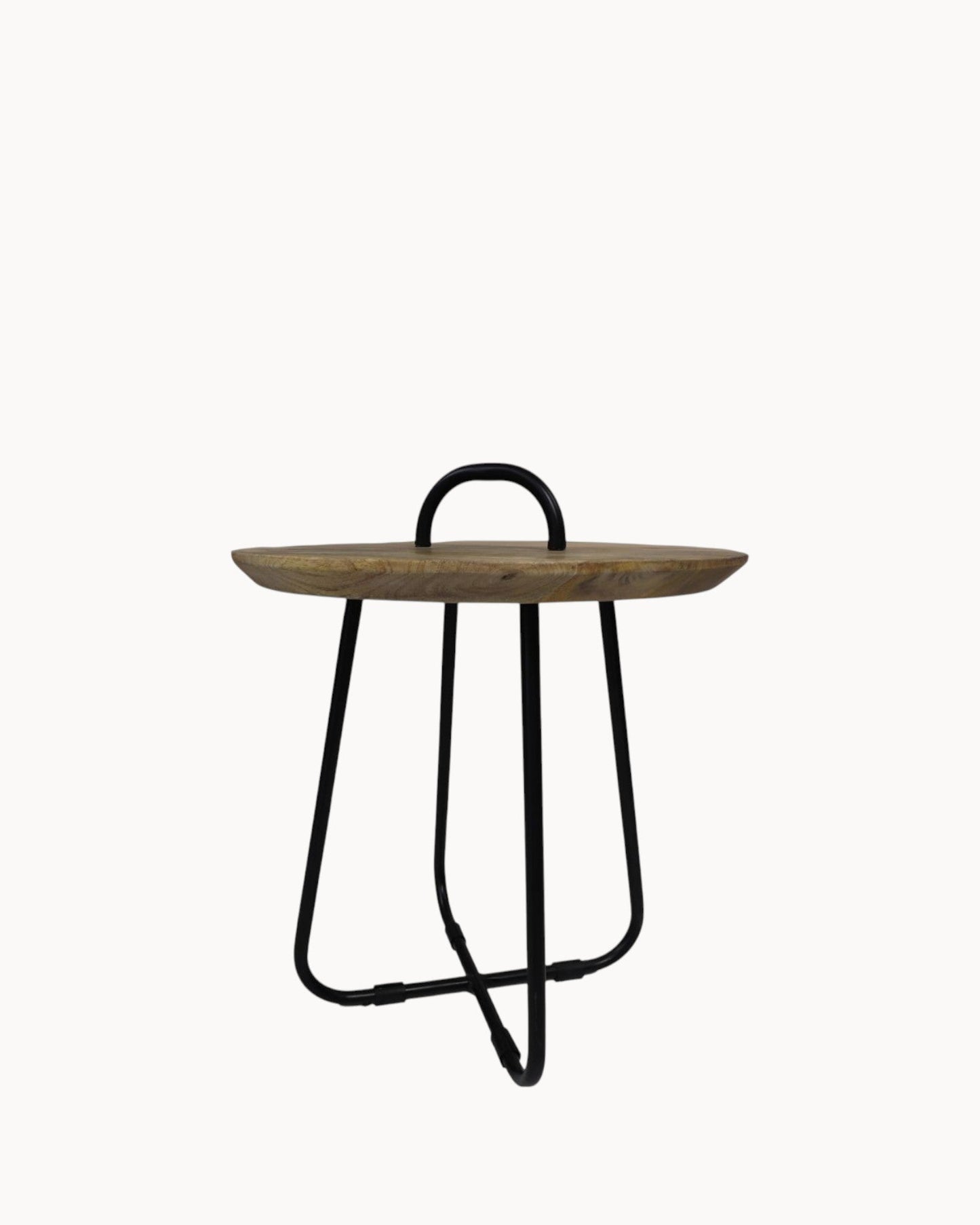 HSM Collection – Round Mango Wood & Metal Side Table – 45x55 cm