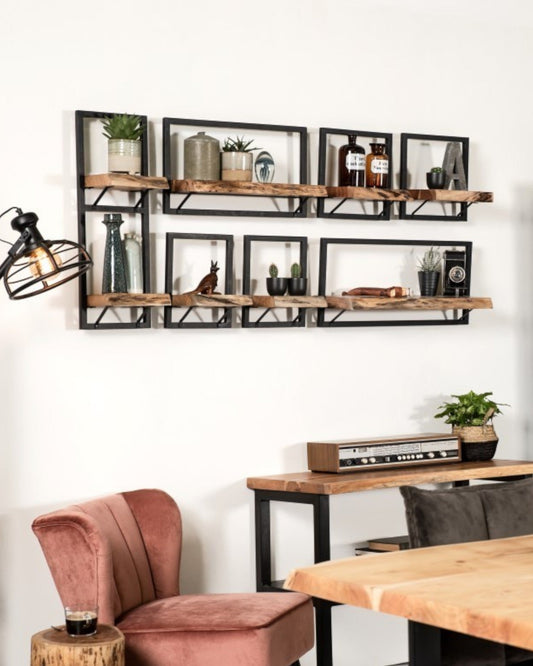 HSM Collection – 70 cm Wall Shelf – Natural Acacia Wood and Metal