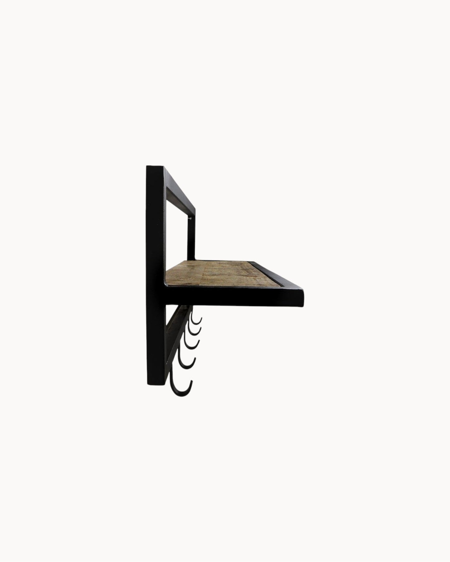 HSM Collection – 66cm Wall-Mounted Coat Rack with Shelf and 5 Hooks in Acacia/Black