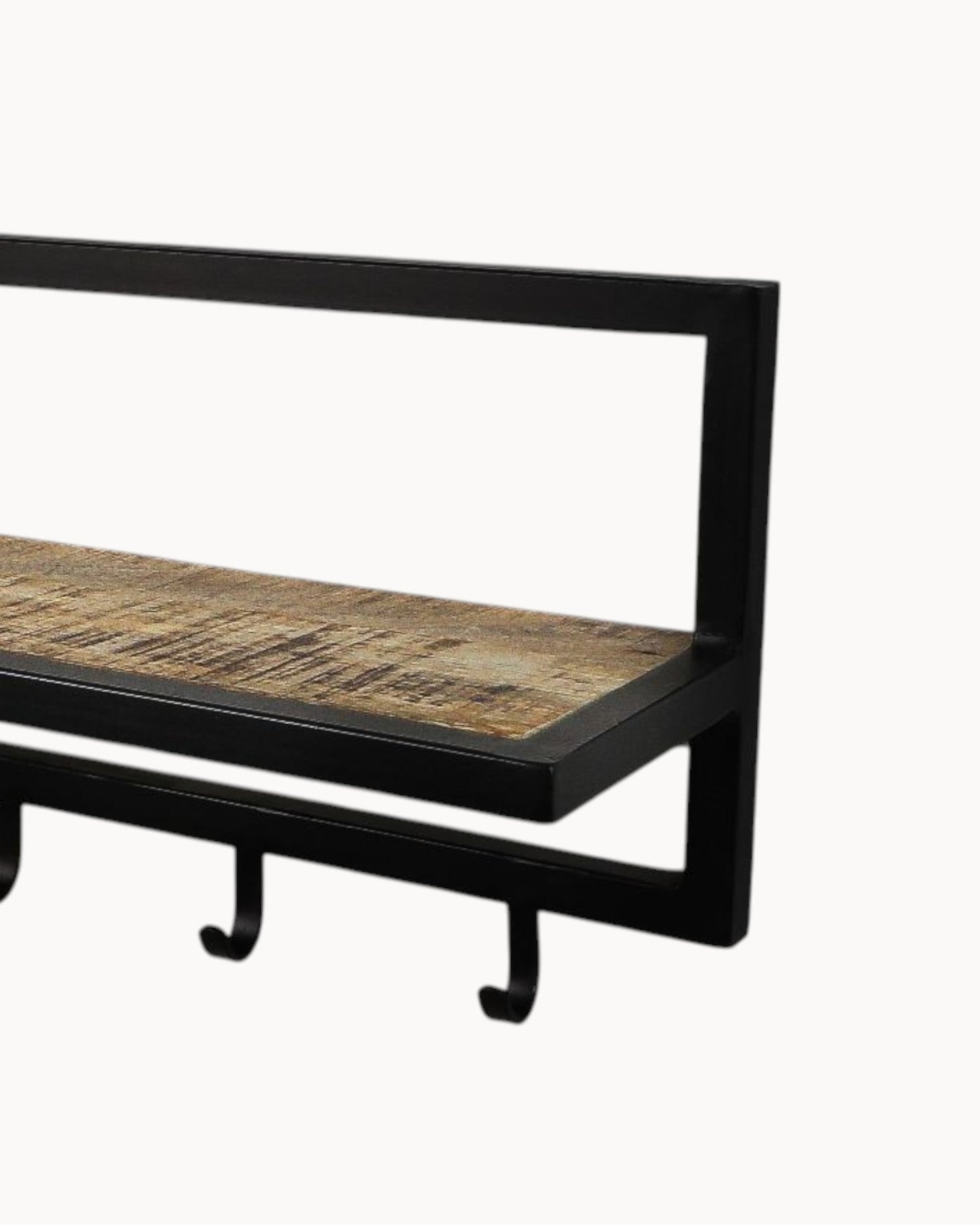 HSM Collection – 66cm Wall-Mounted Coat Rack with Shelf and 5 Hooks in Acacia/Black