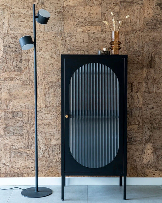 Modern Black Display Cabinet – 110 cm High – Steel & Glass Construction