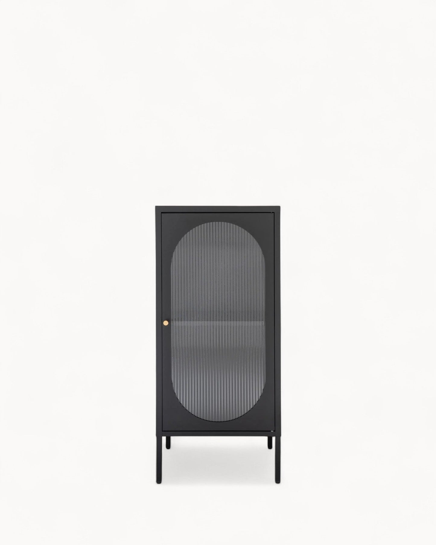 Modern Black Display Cabinet – 110 cm High – Steel & Glass Construction