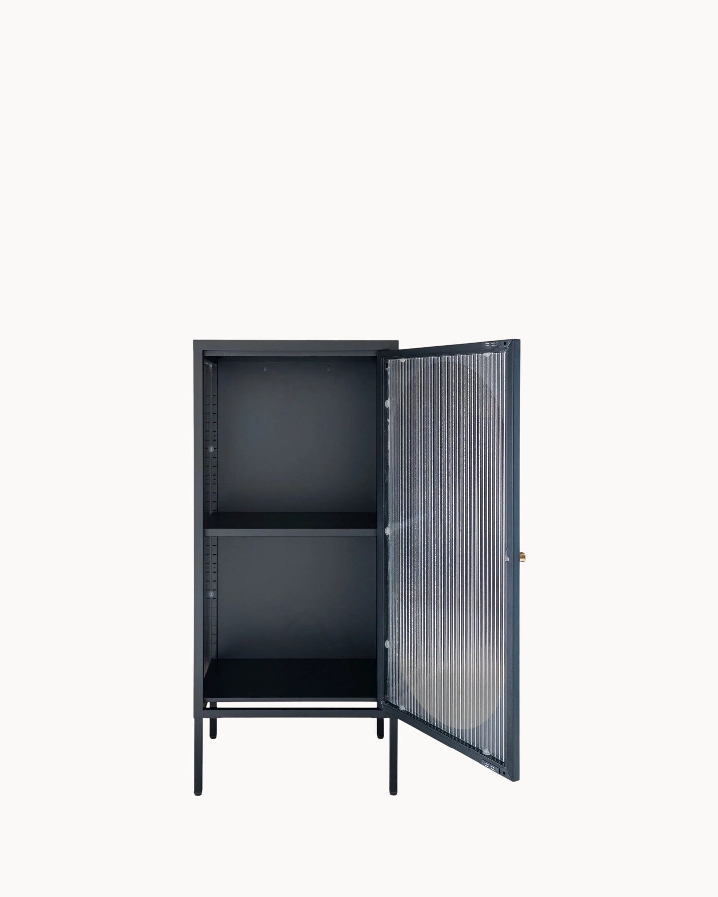 Modern Black Display Cabinet – 110 cm High – Steel & Glass Construction
