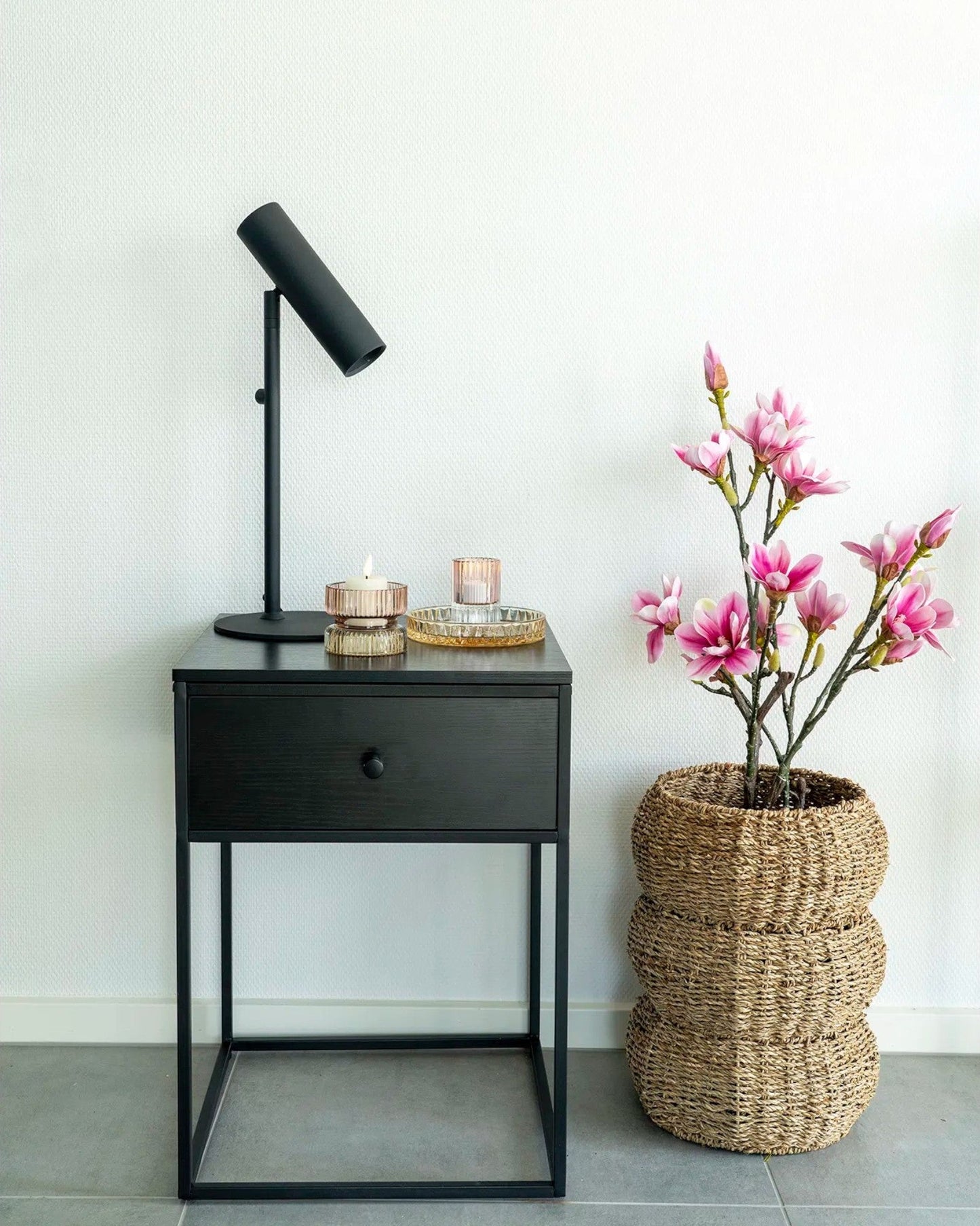 Black Metal Frame Side Table with Drawer – 40x40x55 cm