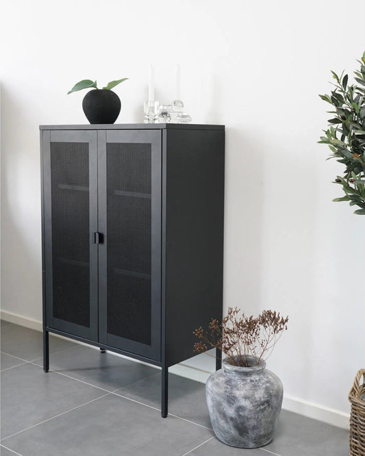 Industrial Black Metal Cabinet with Mesh Doors – 80x40x120 cm