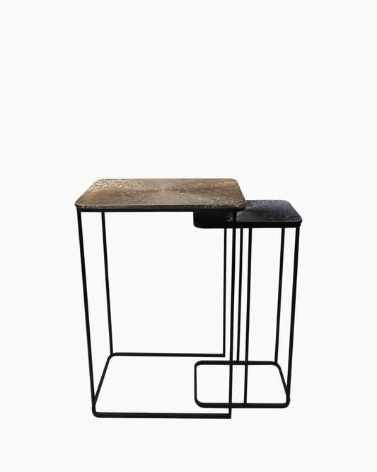 2-Piece Luxe Nest Console Table Set – Gold and Black Metal/Aluminum