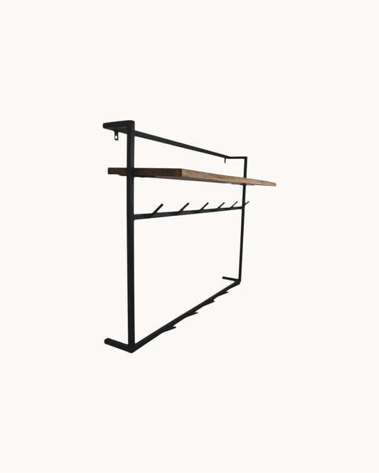 HSM Collection Wall-Mounted Coat Rack – Natural & Black Acacia Wood – Dimensions: 100x30x80cm