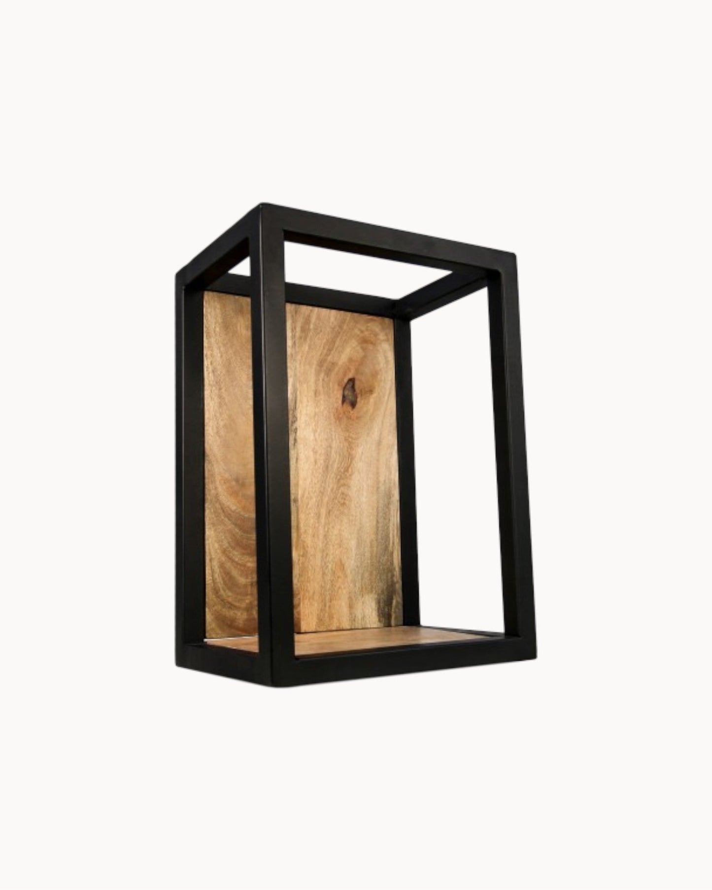 Natural and Black Mango Wood/Metal Wall Shelf – 25x18x35 cm