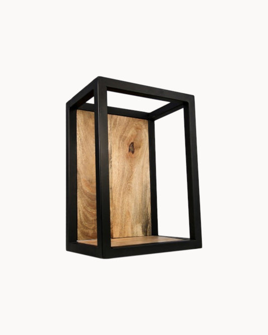 Natural and Black Mango Wood/Metal Wall Shelf – 25x18x35 cm